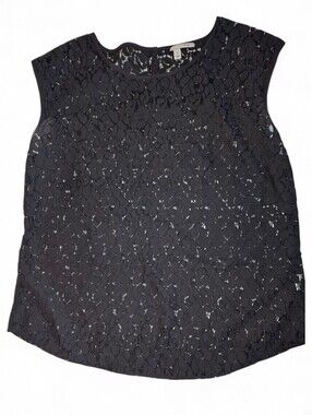 Halogen Black Lace Shell Top Sleeveless Floral Lace Medium Date Night Whimsigoth